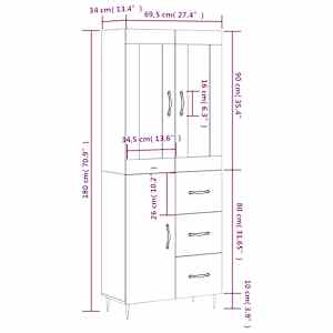 Skříň highboard bílá 69,5 x 34 x 180 cm kompozitní dřevo - obrázek 14