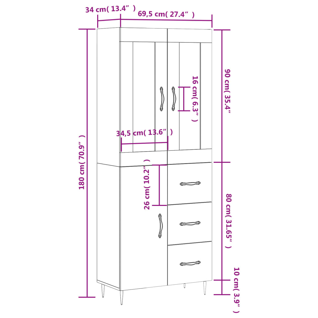 Skříň highboard betonově šedá 69,5x34x180 cm kompozitní dřevo - obrázek 14