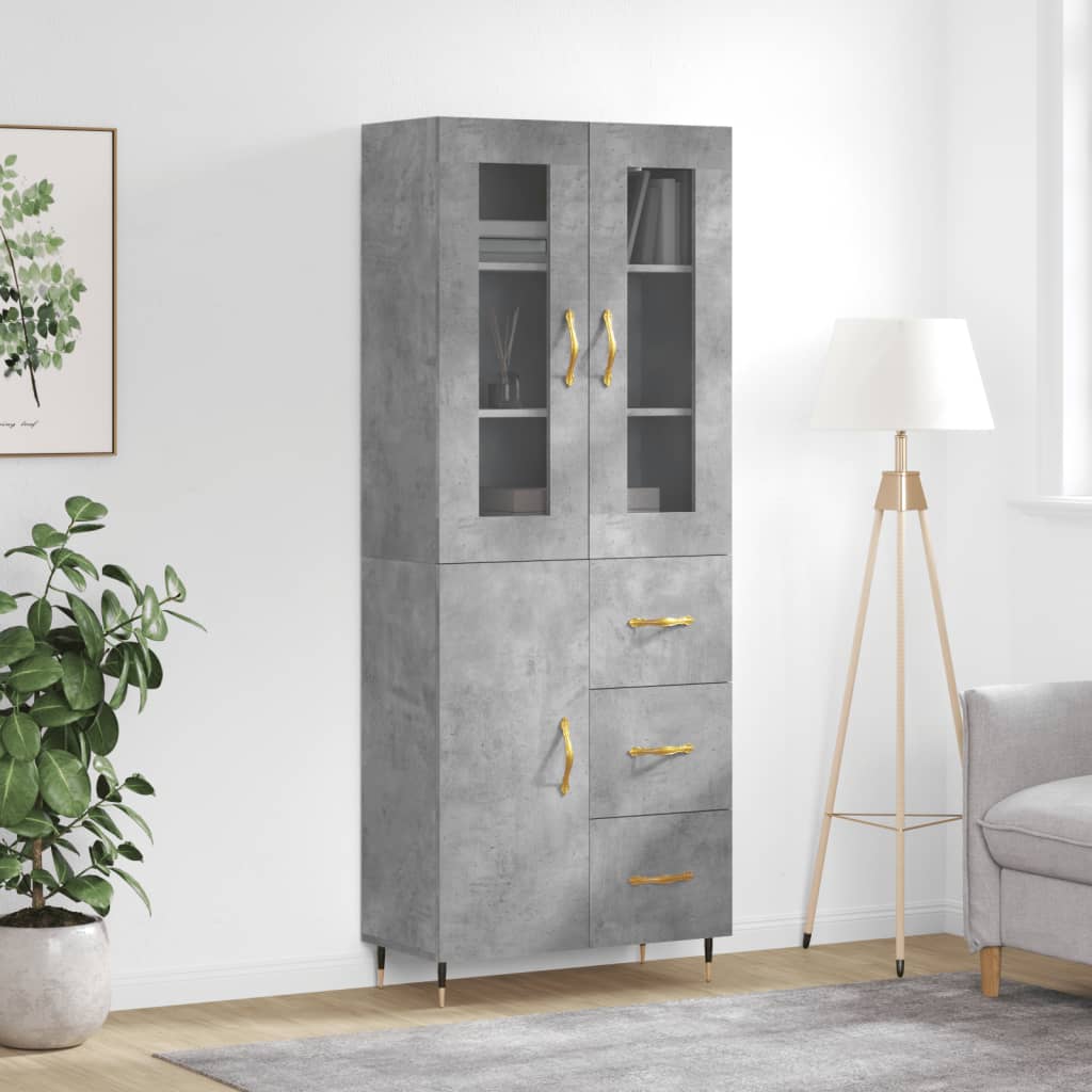 Skříň highboard betonově šedá 69,5x34x180 cm kompozitní dřevo