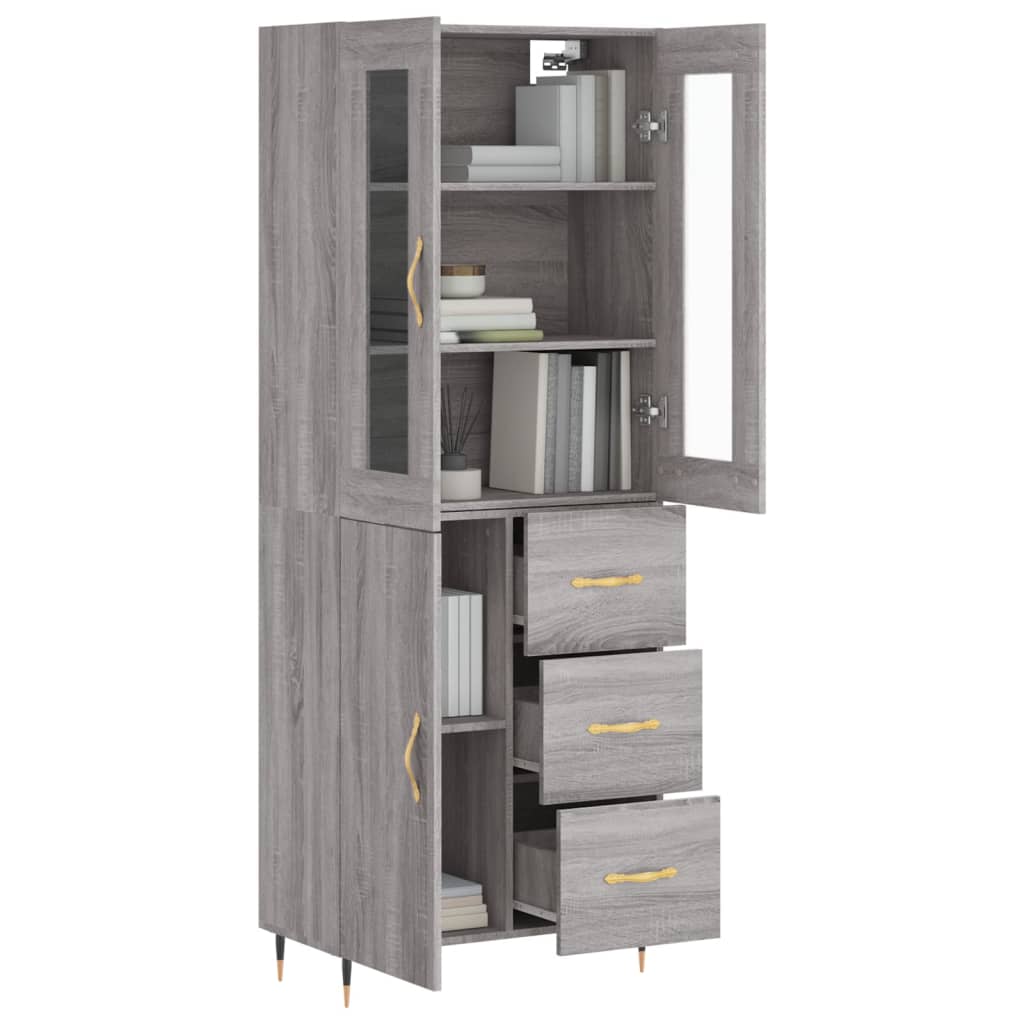 vidaXL Hoge kast 69,5x34x180 cm bewerkt hout grijs sonoma eikenkleurig afbeelding