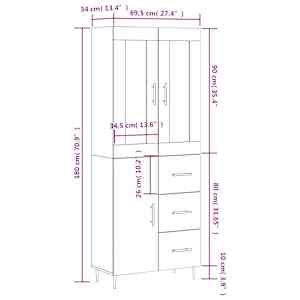 Skříň highboard šedá sonoma 69,5 x 34 x 180 cm kompozitní dřevo - obrázek 14