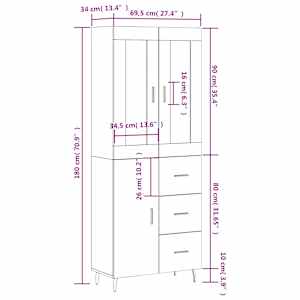 Skříň highboard šedá sonoma 69,5 x 34 x 180 cm kompozitní dřevo - obrázek 14
