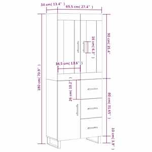 Skříň highboard bílá 69,5 x 34 x 180 cm kompozitní dřevo - obrázek 14