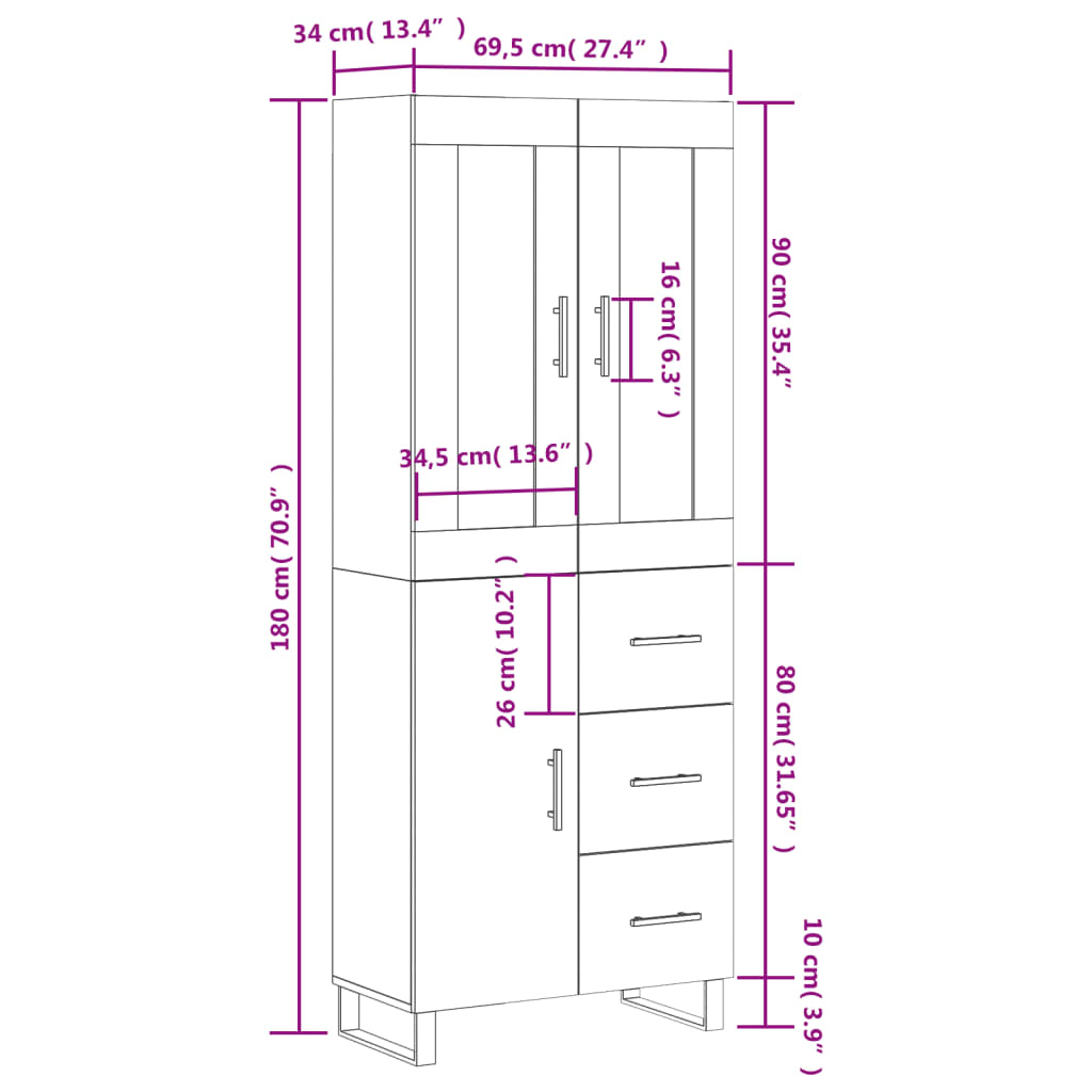 Skříň highboard dub sonoma 69,5 x 34 x 180 cm kompozitní dřevo - obrázek 14