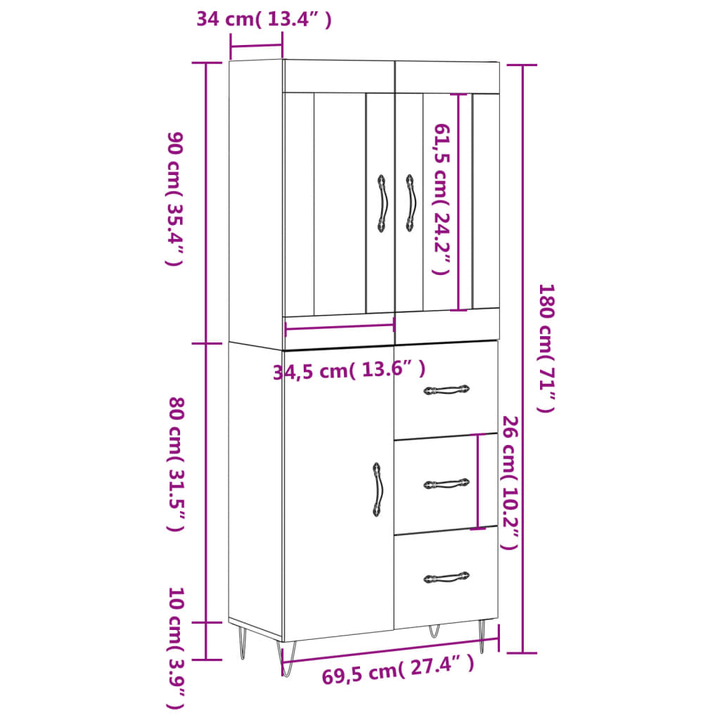 Skříň highboard betonově šedá 69,5x34x180 cm kompozitní dřevo - obrázek 14