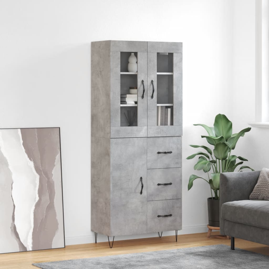 vidaXL Dulap înalt, gri beton, 69,5x34x180, lemn compozit