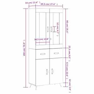 Skříň highboard betonově šedá 69,5x34x180 cm kompozitní dřevo - obrázek 14