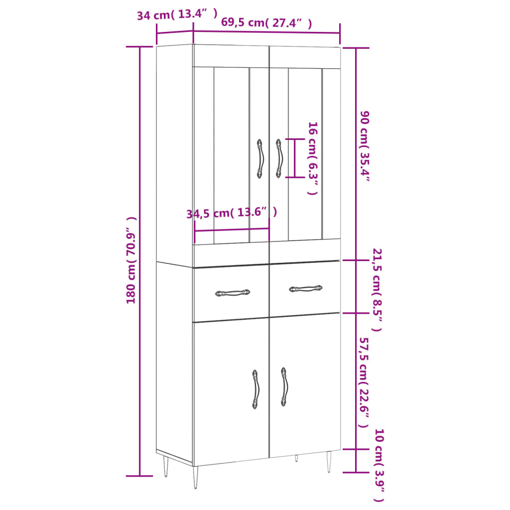Skříň highboard betonově šedá 69,5x34x180 cm kompozitní dřevo - obrázek 14