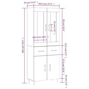 Skříň highboard šedá sonoma 69,5 x 34 x 180 cm kompozitní dřevo - obrázek 14