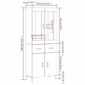 Skříň highboard kouřový dub 69,5 x 34 x 180 cm kompozitní dřevo - obrázek 14