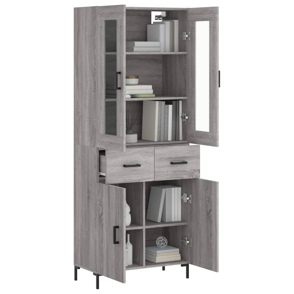 vidaXL Hoge kast 69,5x34x180 cm bewerkt hout grijs sonoma eikenkleurig