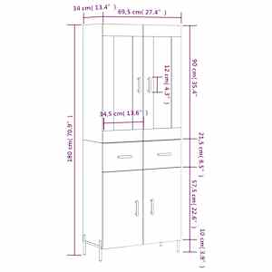 Skříň highboard betonově šedá 69,5x34x180 cm kompozitní dřevo - obrázek 14