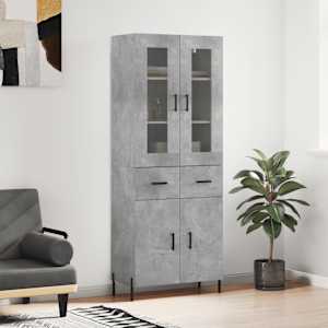 Visoka komoda betonsko siva 69,5x34x180 cm inženirski les