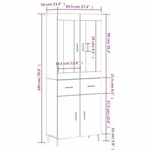 Skříň highboard bílá 69,5 x 34 x 180 cm kompozitní dřevo - obrázek 14