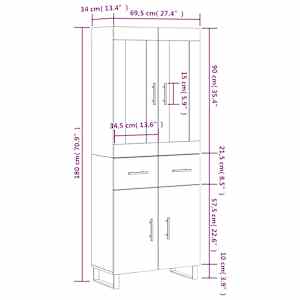 Skříň highboard šedá sonoma 69,5 x 34 x 180 cm kompozitní dřevo - obrázek 14