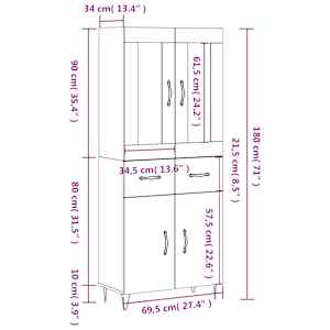 Skříň highboard kouřový dub 69,5 x 34 x 180 cm kompozitní dřevo - obrázek 14
