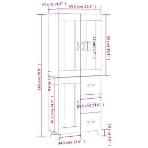 Skříň highboard betonově šedá 69,5x34x180 cm kompozitní dřevo - obrázek 14