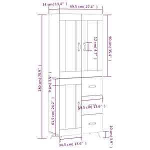 Skříň highboard kouřový dub 69,5 x 34 x 180 cm kompozitní dřevo - obrázek 14