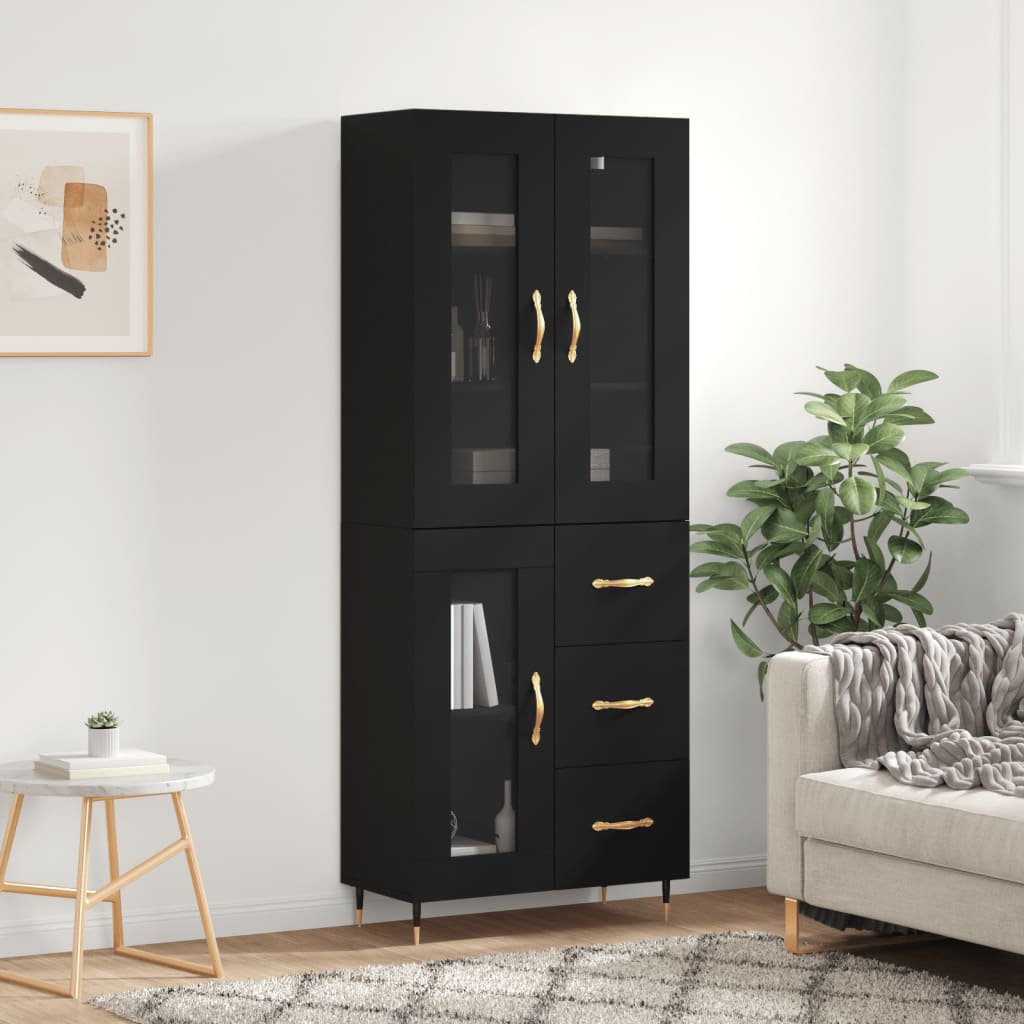 Highboard Schwarz 69,5x34x180 cm Holzwerkstoff