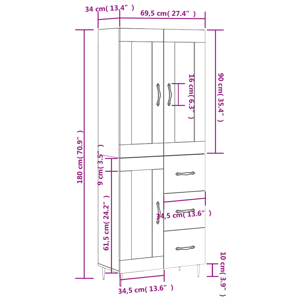 Skříň highboard šedá sonoma 69,5 x 34 x 180 cm kompozitní dřevo - obrázek 14