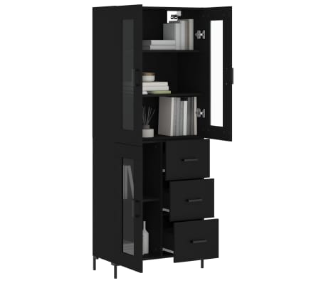 vidaXL Висок шкаф, черен, 69,5x34x180 см, инженерно дърво