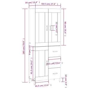 Skříň highboard betonově šedá 69,5x34x180 cm kompozitní dřevo - obrázek 14
