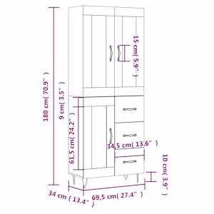 Skříň highboard betonově šedá 69,5x34x180 cm kompozitní dřevo - obrázek 14