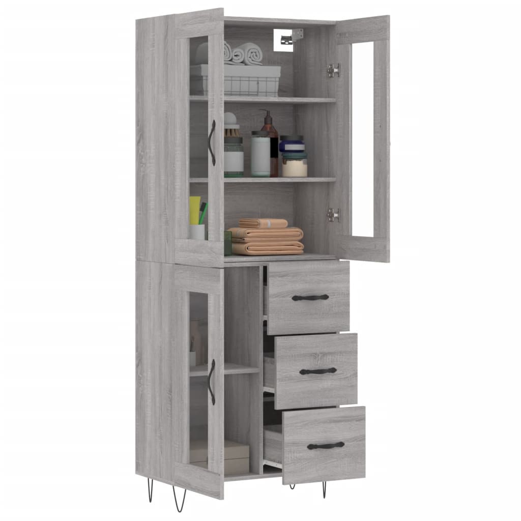vidaXL Hoge kast 69,5x34x180 cm bewerkt hout grijs sonoma eikenkleurig
