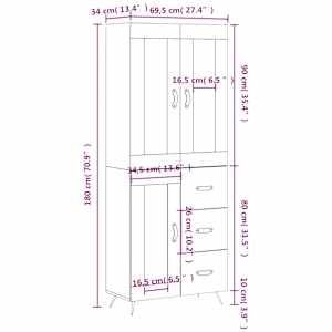 Skříň highboard bílá 69,5 x 34 x 180 cm kompozitní dřevo - obrázek 14