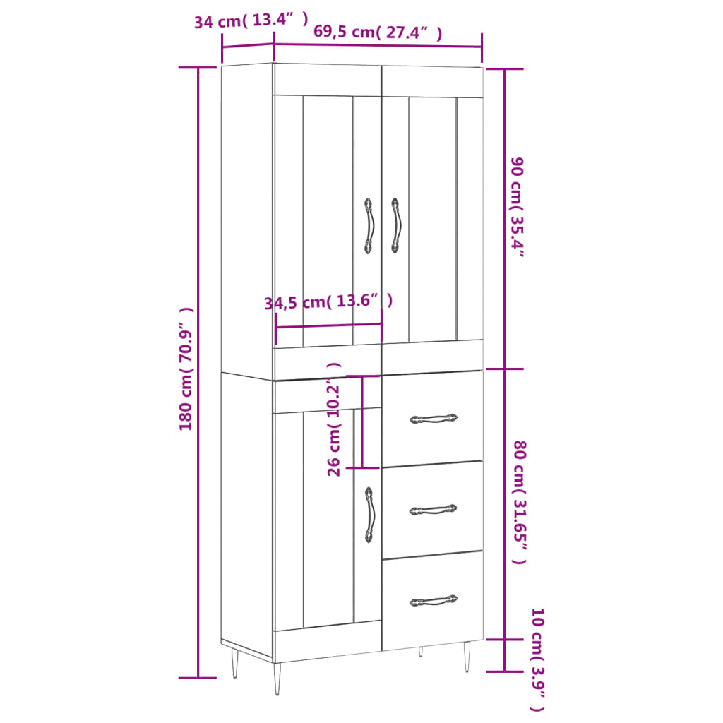 Skříň highboard bílá 69,5 x 34 x 180 cm kompozitní dřevo - obrázek 14