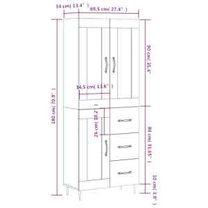 Skříň highboard bílá 69,5 x 34 x 180 cm kompozitní dřevo - obrázek 14