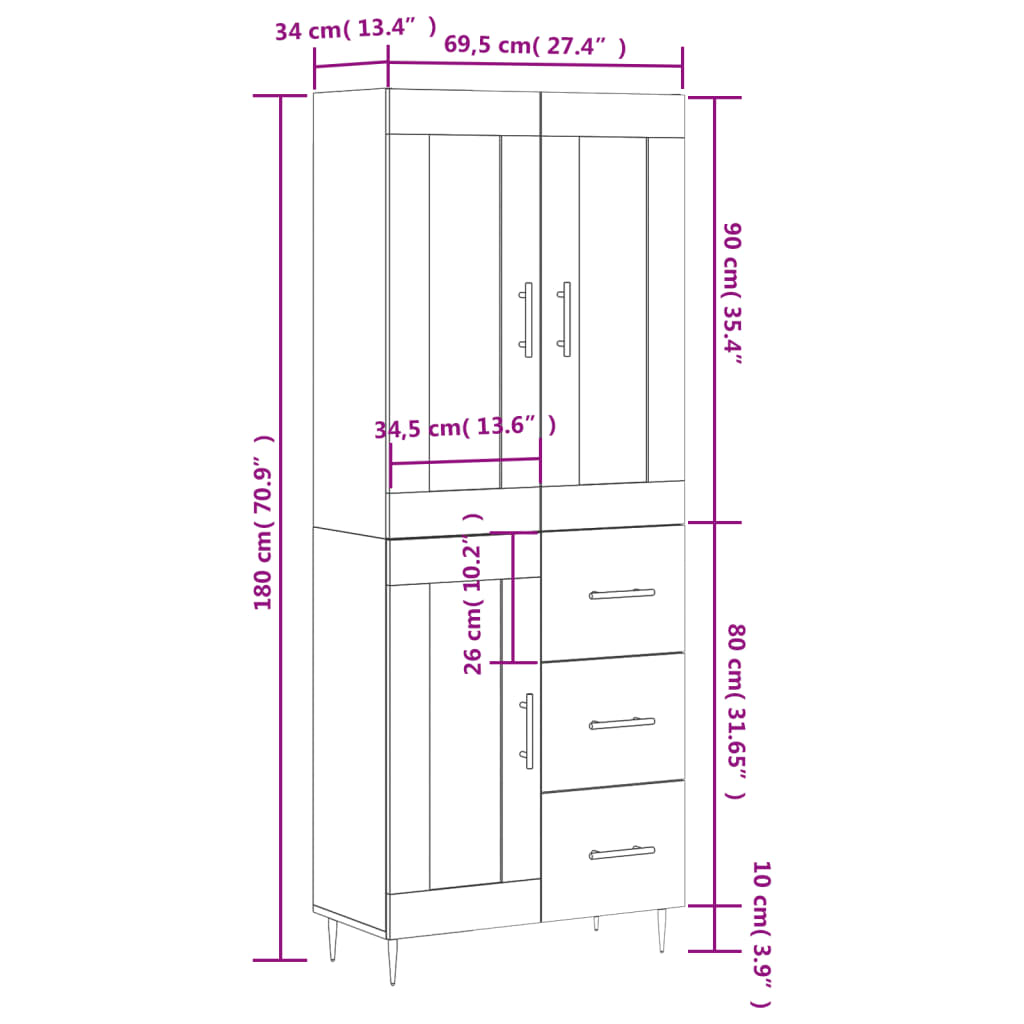Skříň highboard betonově šedá 69,5x34x180 cm kompozitní dřevo - obrázek 14