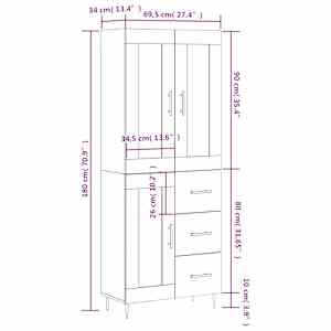 Skříň highboard betonově šedá 69,5x34x180 cm kompozitní dřevo - obrázek 14