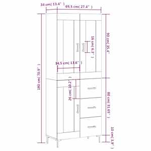 Skříň highboard bílá 69,5 x 34 x 180 cm kompozitní dřevo - obrázek 14