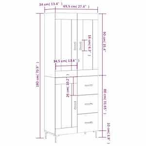Skříň highboard kouřový dub 69,5 x 34 x 180 cm kompozitní dřevo - obrázek 14