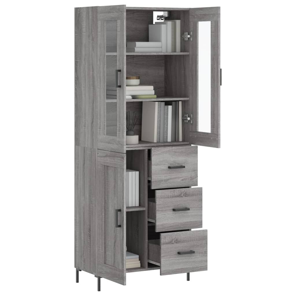 vidaXL Hoge kast 69,5x34x180 cm bewerkt hout grijs sonoma eikenkleurig