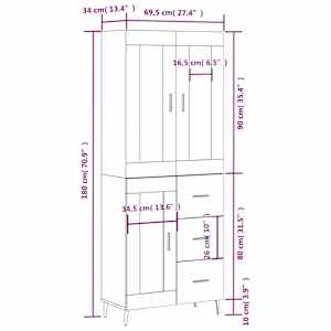Skříň highboard betonově šedá 69,5x34x180 cm kompozitní dřevo - obrázek 14