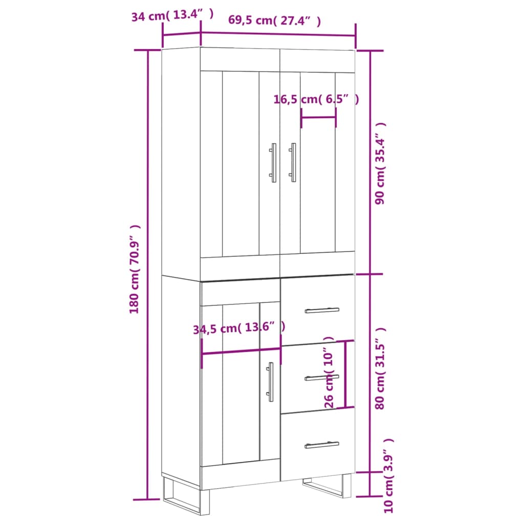 Skříň highboard bílá 69,5 x 34 x 180 cm kompozitní dřevo - obrázek 14