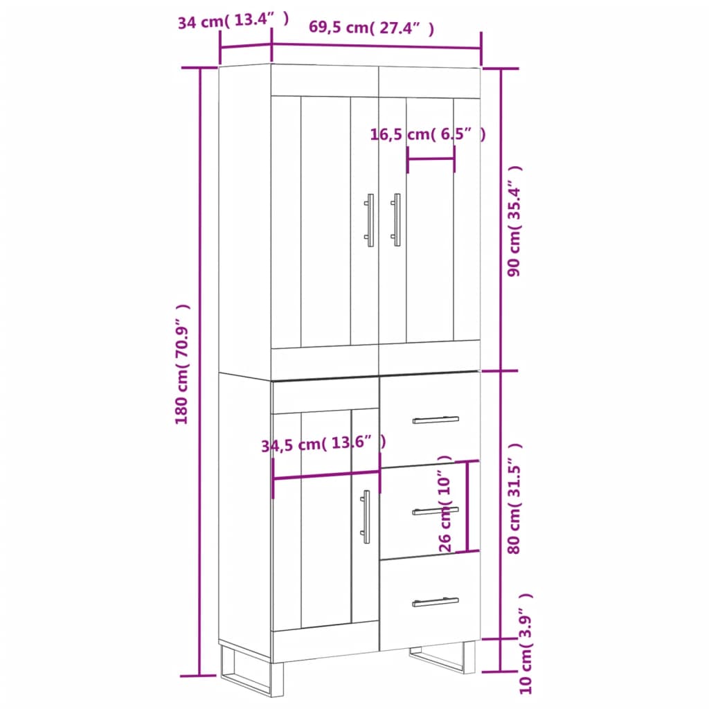 Skříň highboard dub sonoma 69,5 x 34 x 180 cm kompozitní dřevo - obrázek 14