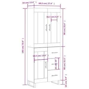 Skříň highboard betonově šedá 69,5x34x180 cm kompozitní dřevo - obrázek 14