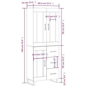 Skříň highboard šedá sonoma 69,5 x 34 x 180 cm kompozitní dřevo - obrázek 14