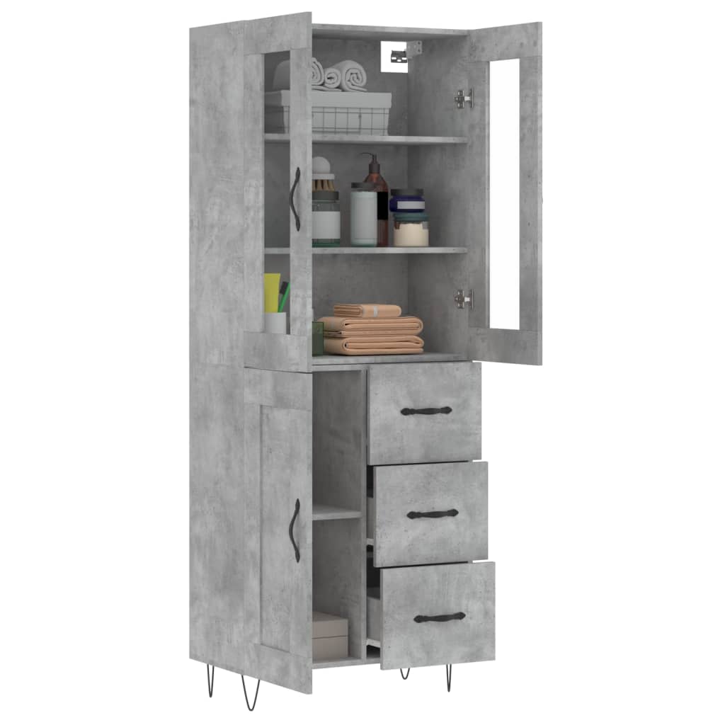 vidaXL Hoge kast 69,5x34x180 cm bewerkt hout betongrijs