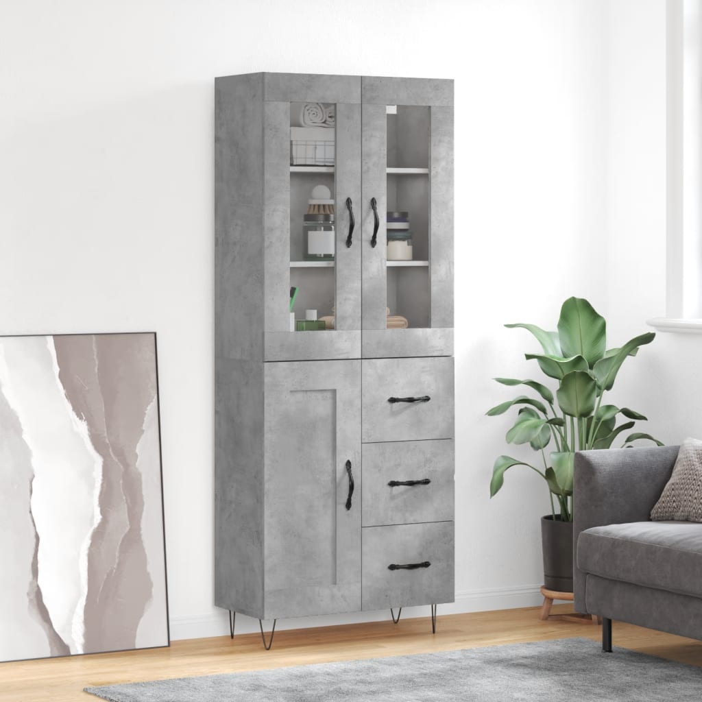 vidaXL Dulap înalt, gri beton, 69,5x34x180, lemn compozit