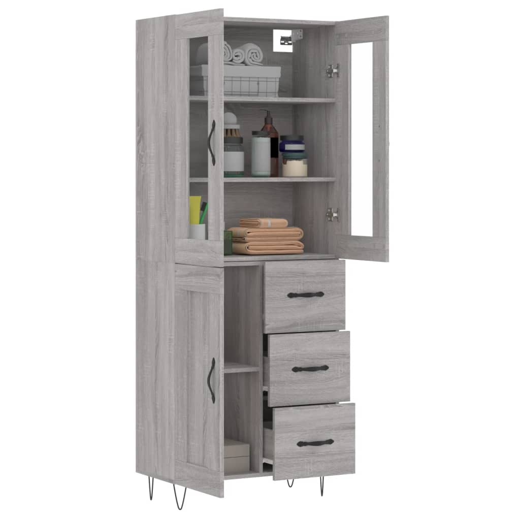vidaXL Hoge kast 69,5x34x180 cm bewerkt hout grijs sonoma eikenkleurig