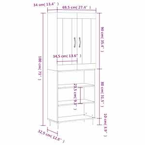 Skříň highboard bílá 69,5 x 34 x 180 cm kompozitní dřevo - obrázek 13