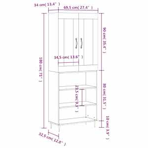 Skříň highboard betonově šedá 69,5x34x180 cm kompozitní dřevo - obrázek 13