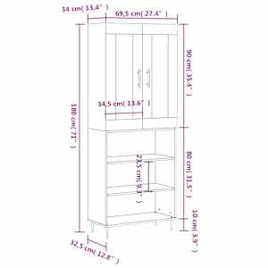Skříň highboard černá 69,5 x 34 x 180 cm kompozitní dřevo - obrázek 13