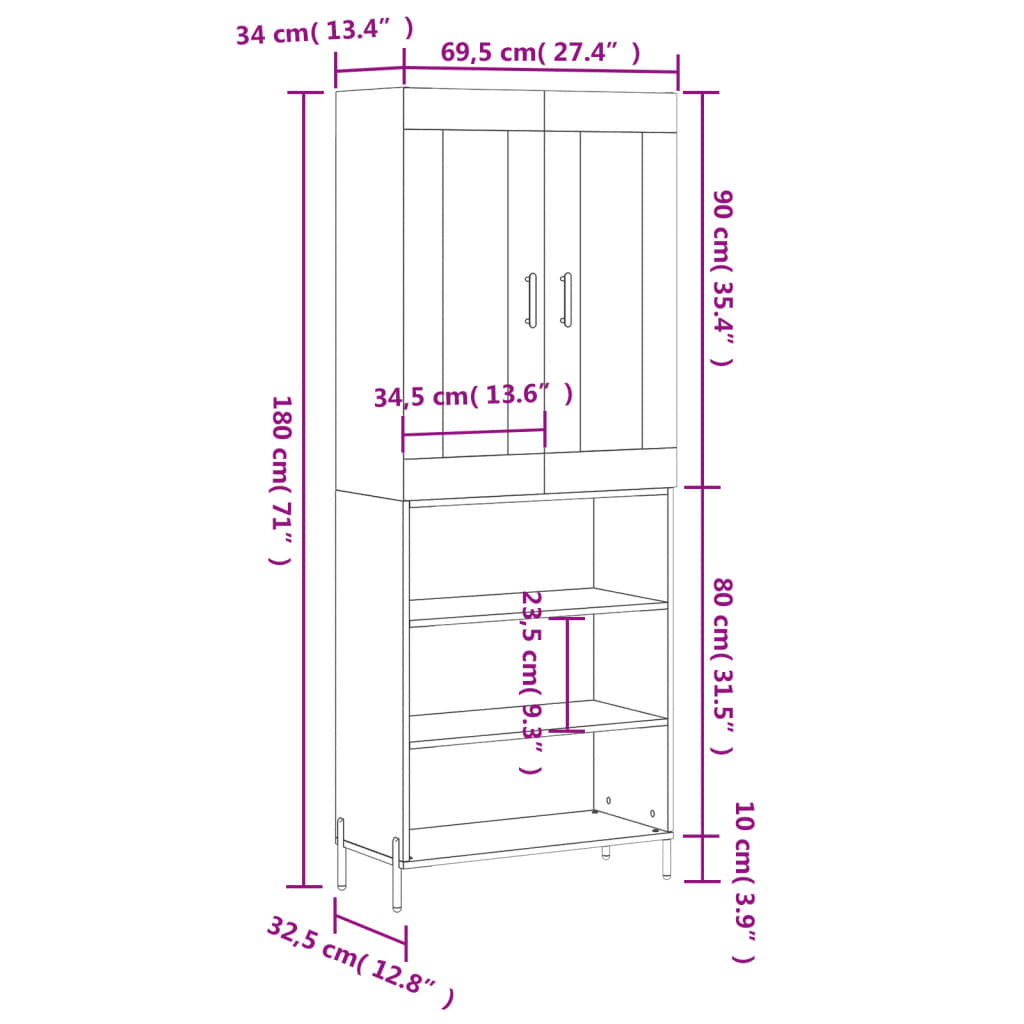 Skříň highboard betonově šedá 69,5x34x180 cm kompozitní dřevo - obrázek 13