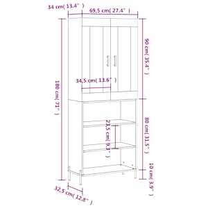 Skříň highboard betonově šedá 69,5x34x180 cm kompozitní dřevo - obrázek 13
