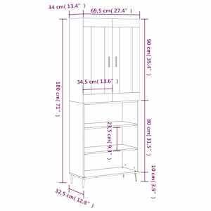 Skříň highboard betonově šedá 69,5x34x180 cm kompozitní dřevo - obrázek 13